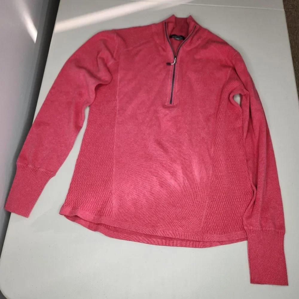 Eddie Bauer Sweater Women's XL Pink 1/2 Zip Pullover Cotton Mock Neck Classic